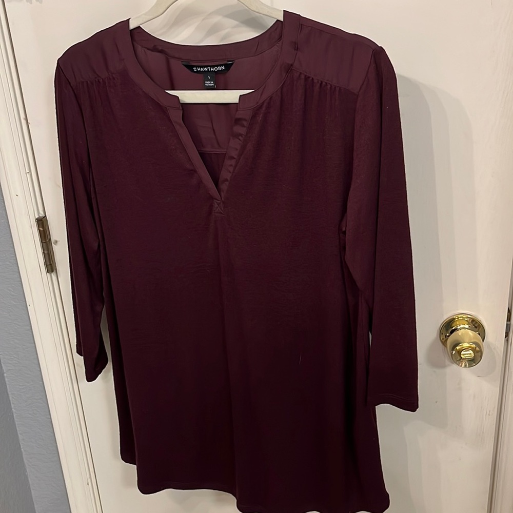 Purple/Burgundy 3/4 length sleeve Business Casual Blouse